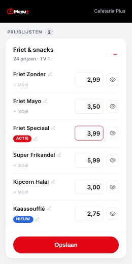 Prijzen aanpassen in Mijn schermen