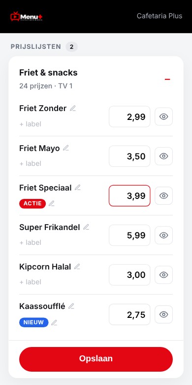 Prijzen aanpassen in Mijn schermen op de telefoon